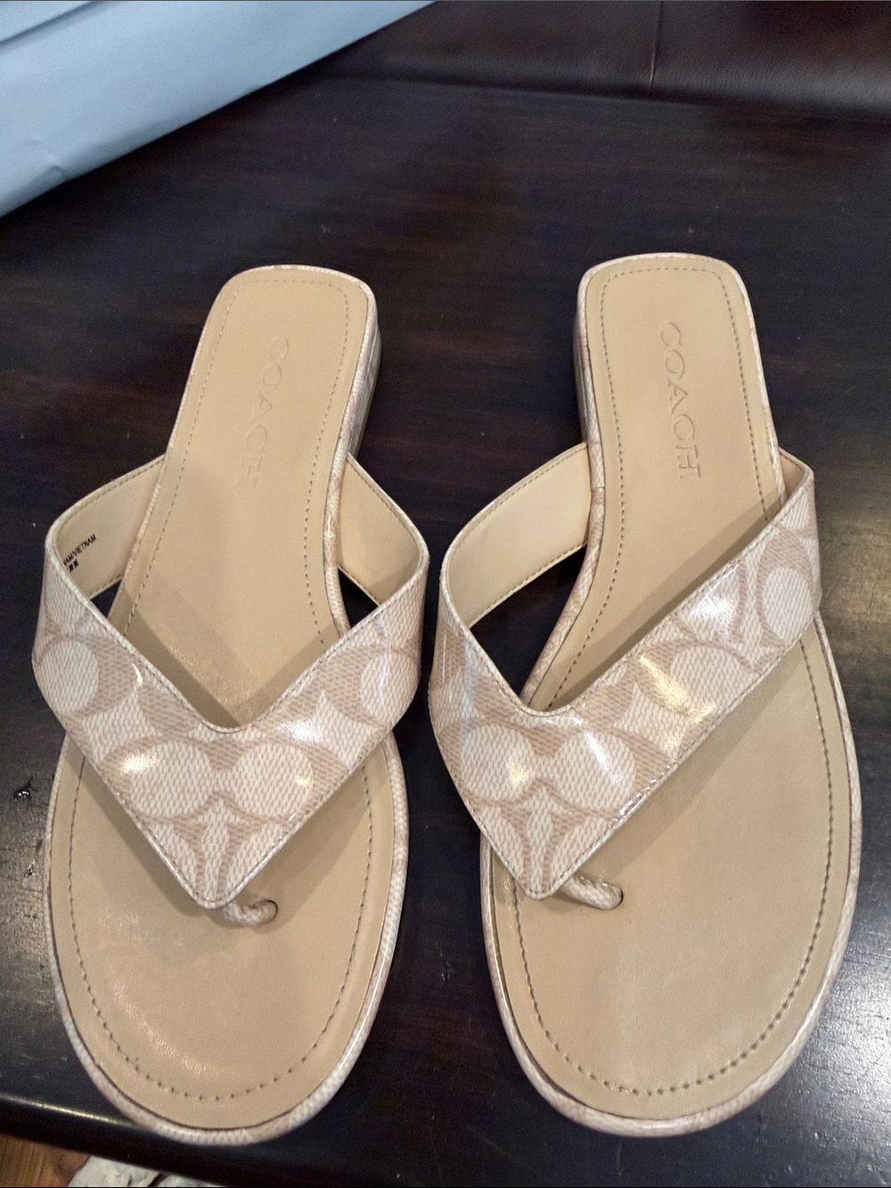 Coach Beige Signature Canvas Thong Sandals - Women's